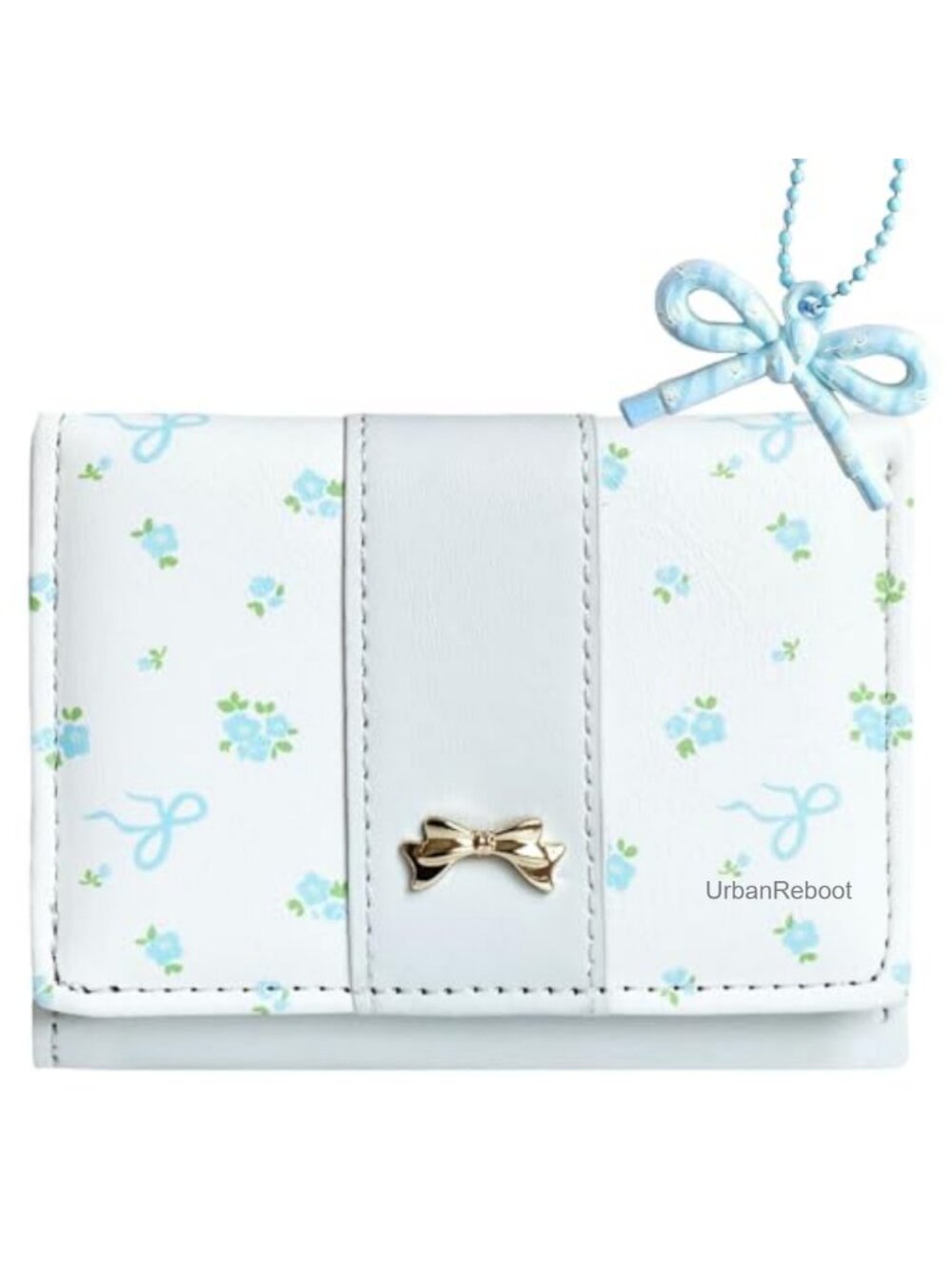 Faux Leather Trifold Wallet Bow Floral Small Cute Card Holder